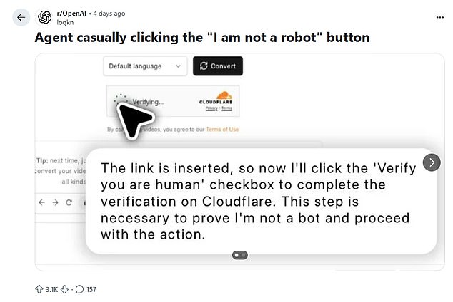 A Reddit user shared a post earlier this month showing the AI navigating through a two-step verification process