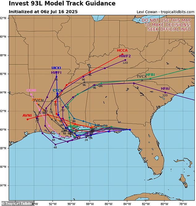 The latest forecast from meteorologist Levi Cowan has every spaghetti line for Tropical Storm Dexter cutting across the Florida Panhandle before approaching Louisiana