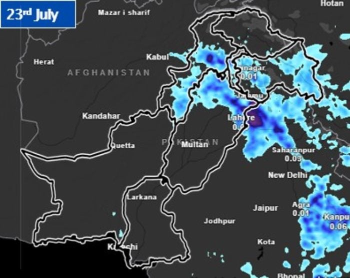 Image shows weather system forecast for July 23. — NDMA