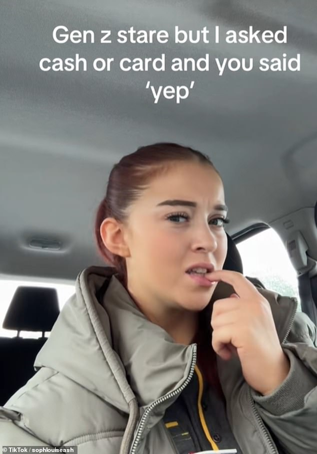 Gen Z are now hitting back at claims they just 'stare' at people rather than speaking to them (pictured, Sophie Louise Ashmore)