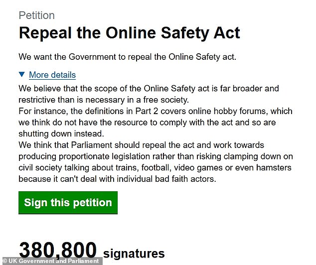 A petition, started by Londoner, Alex Baynham, has already been signed over 380,000 times