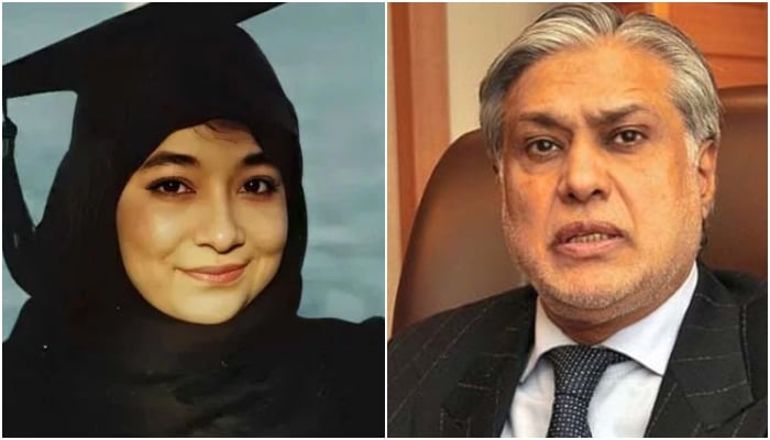 This collage shows Deputy Prime Minister and Foreign Minister Ishaq Dar and incarcerated Pakistani scientist Dr Aafia Siddiqui. — APP/X/@AdreesUnai8335/File
