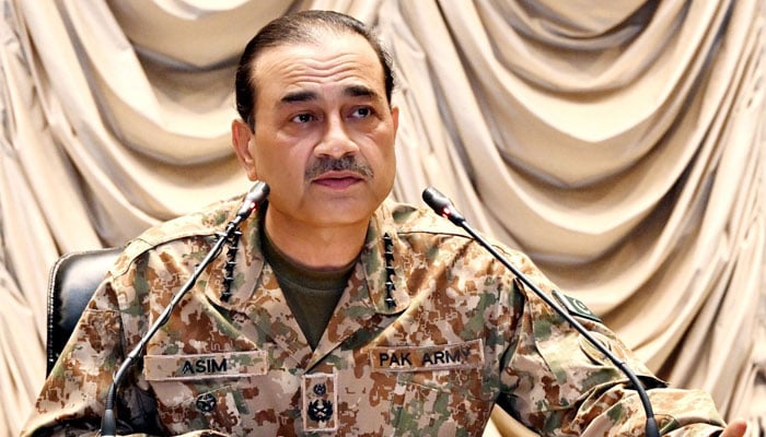 Field Marshal Syed Asim Munir addresses NDUs graduating officers of the National Security and War Course at NDU on July 7, 2025. — ISPR
