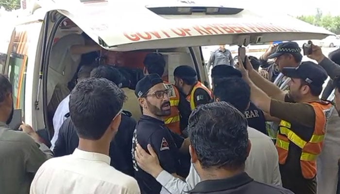Rescue officials can be seen in this picture shifting injured DPO to hospital on July 19, 2025. — Screengrab/Reporter