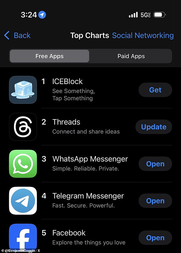 ICEBlock surged to the number one position on the Apple App Store's list of the most downloaded free apps on July 1