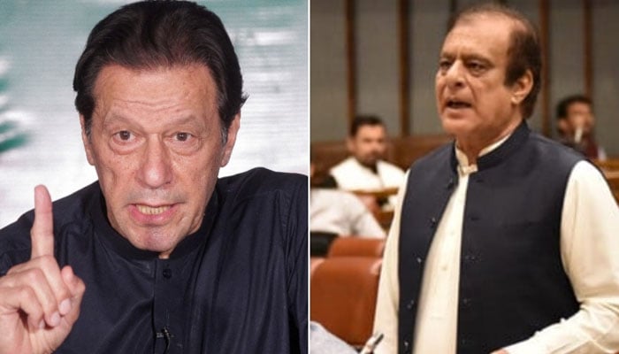 PTI founder Imran Khan (Left) and Senate Opposition Leader Shibli Faraz. — Reuters/APP