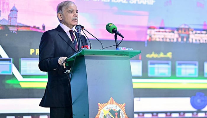 Prime Minister Shehbaz Sharif addresses a ceremony in Lahore, on July 29, 2025. — PID
