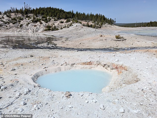 The new thermal pool at Yellowstone National Park (pictured) likely formed in a series of mildly explosive events between late December 2024 and early February 2025. The rocks and white material (silica mud) surrounding the pool were probably ejected as the feature formed