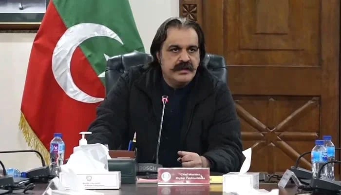 Khyber Pakhtunkhwa Chief Minister Ali Amin Gandapur speaking to senior journalists in Peshawar on March 8, 2024. — Screengrab via Facebook/Ali Amin Khan Gandapur