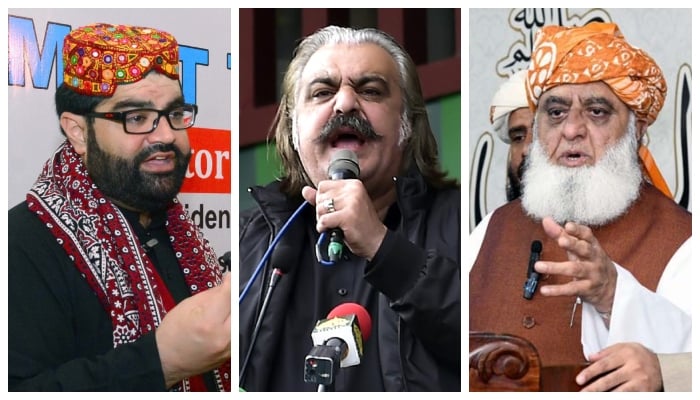 (From left) ANP President Aimal Wali Khan, KP Chief Minister Ali Amin Gandapur, and JUI-F Emir Maulana Fazlur Rehman. — APP/PPI/File