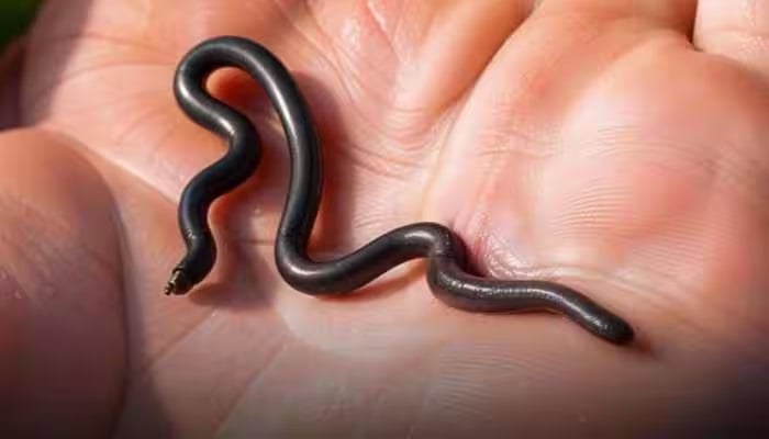A Barbados threadsnake, the world’s smallest known snake, slithers across a human hand. — AFP/File