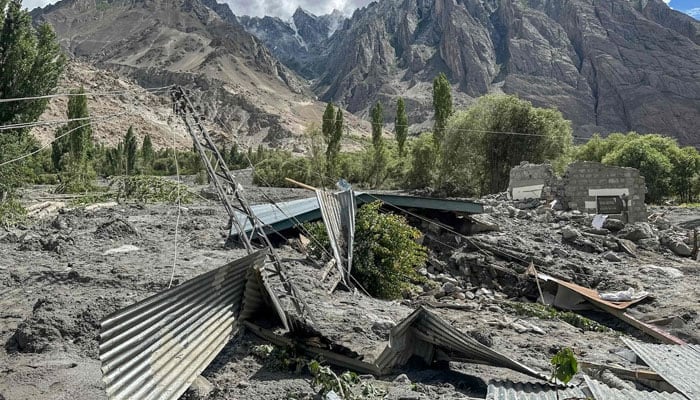 Wreckage of demolished houses after the flood-hit Kondus Valley of Ghanche district in Gilgit Baltistan (GB) on July 24, 2025. — AFP