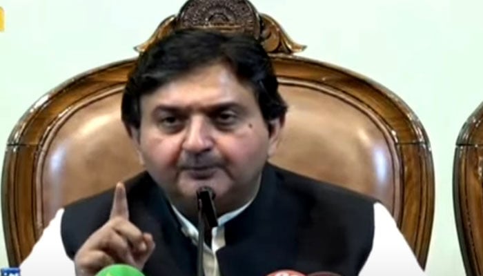 Punjab Assembly speaker addresses a press conference in Lahore on July 7, 2025. — Screengrab via Geo News