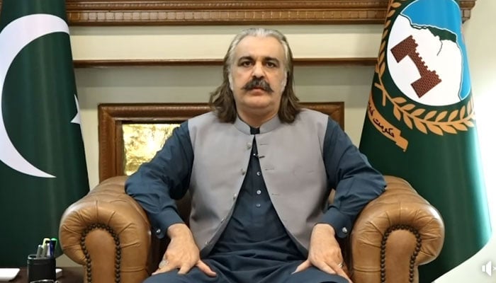 Khyber Pakhtunkhwa Chief Minister Ali Amin Gandapur speaks in a video message, July 30, 2025. — Screengrab via X/@PTIKPOfficial