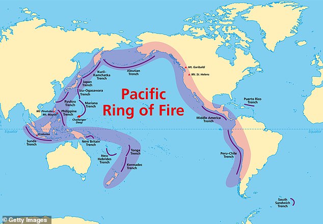 The Ring of Fire, a 25,000-mile arc encircling the Pacific Ocean, is home to 75 percent of the world’s active volcanoes and frequent earthquake