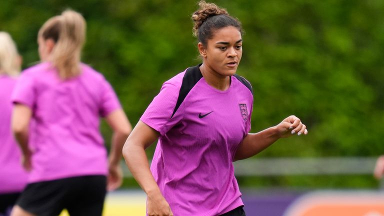 England's Jess Carter during a training session. Pic: pa