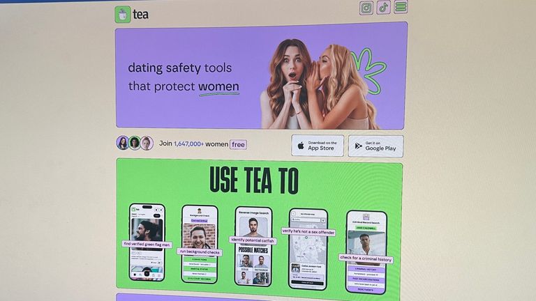 A view of the Tea Dating Advice app's website from a monitor