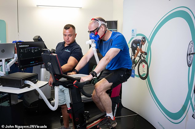 Owen Hutchins gives Harry various tests to see his fitness/calorie levels