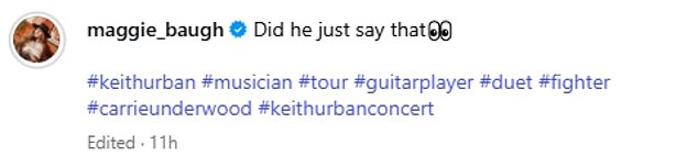 Maggie shared the clip on social media on Monday. It is not known how she originally captioned the clip, yet after Keith's split from Nicole was made public she edited the wording