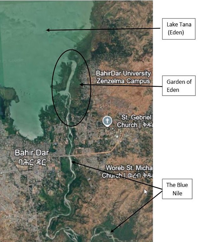 The engineer proposed that the Garden of Eden sat on the edge of Lake Tana, which is fed by the Blue Nile