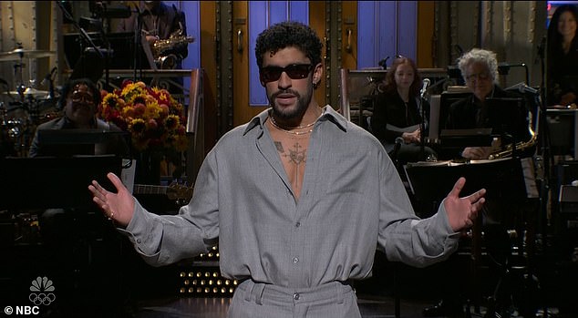 As he hosted SNL, Bad Bunny mocked his critics about the decision to let him do the Super Bowl halftime show