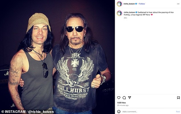 Musician Richie Kotzen said he was 'saddened' to hear about the death of 'a true legend,' accompanying the post with the selfie of them posed together