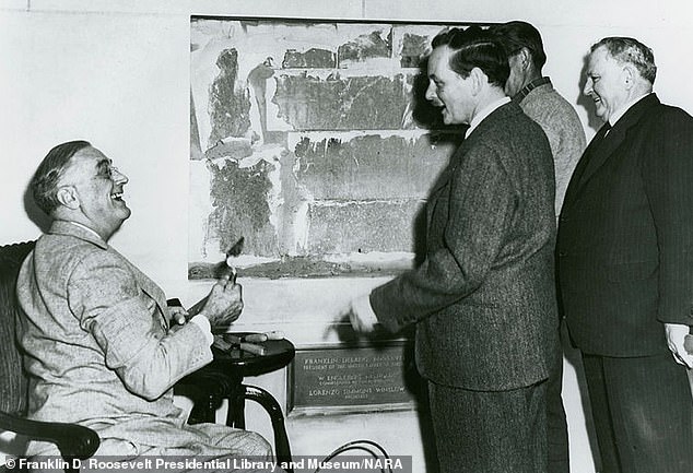 The current version was built in 1942 during the administration of Democratic President Franklin Delano Roosevelt, with a second floor to be used for the offices of First Lady Eleanor Roosevelt. FDR is photographed laying the cornerstone of what had been the East Wing until it was demolished this week
