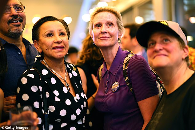 Support from celebrity fans such as supermodel Emily Ratajkowski and Sex And The City actress Cynthia Nixon (pictured center right) also helped
