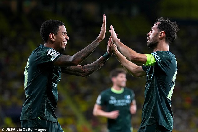 Bernardo Silva (right) added Manchester City's second goal in their 2-0 win in Spain, with Pep Guardiola's side extending their unbeaten run to nine games