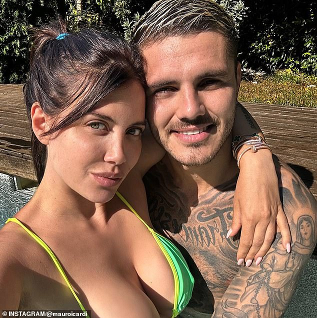 Nara (pictured with Icardi) is accused of sending a flirtatious message to Fernandez, and now hosts MasterChef Celebrity Argentina, where Cervantes is a contestant