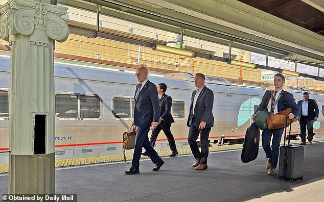 The Daily Mail obtained a photograph of former President Joe Biden, carrying his own briefcase, at the Wilmington, Delaware Amtrak station after concluding his cancer treatment earlier this week