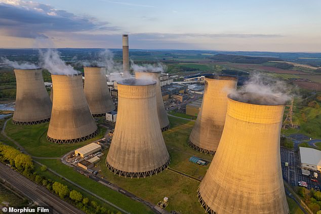 Greenhouse gases come largely from burning fossil fuels for energy. Pictured, the UK's last ever operating coal power station, in Ratcliffe-on-Soar in Nottinghamshire, shut down for good in September 2024