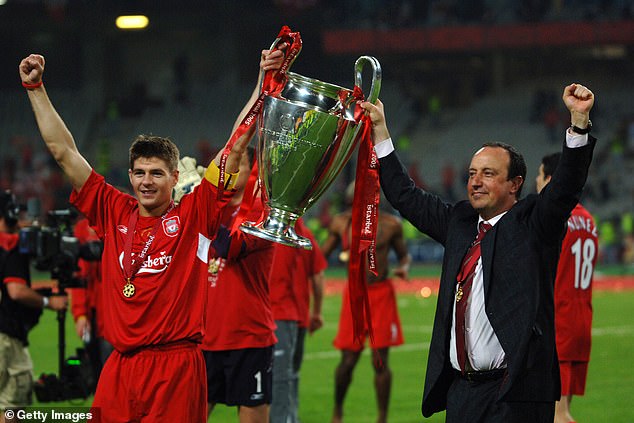 The former Liverpool manager pictured after winning the Champions League final in 2005