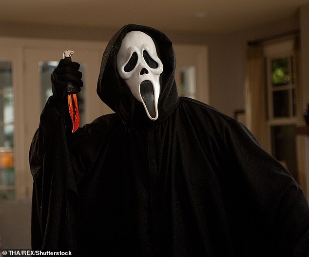 The original Ghost Face mask was made by Fun World in 1991 - five years before Scream came out - and Fun World masks are now extremely rare. A still from Scream is seen