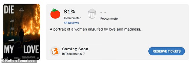 Mubi's big-screen adaptation of Ariana Harwicz's 2012 novel currently has an 81% critic approval rating (out of 58 reviews) on Rotten Tomatoes
