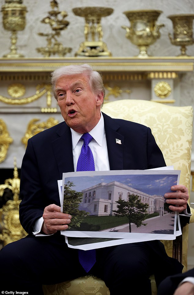 President Donald Trump admitted Wednesday that the East Wing never impressed him as he held up mock-ups of his gilded White House ballroom that will take its place