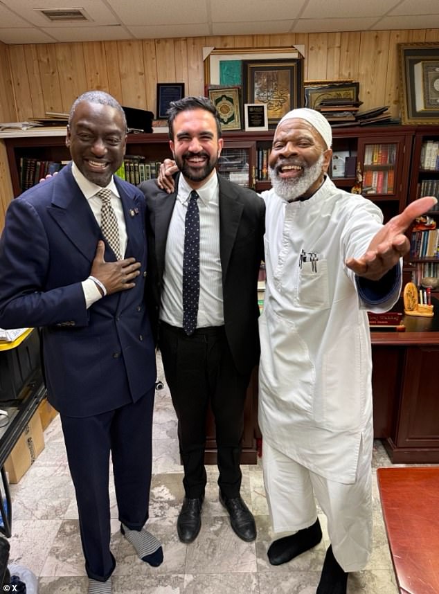 Cuomo slammed Mamdani (center) for posting a photo with Muslim cleric Siraj Wahhaj (right) who was listed as an 'unindicted co-conspirator' in the 1993 World Trade Center bombing