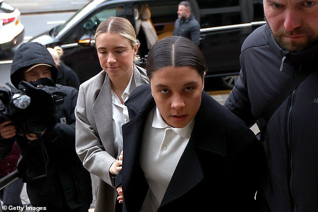 In February, Kerr appeared at Kingston Crown Court over the racially aggravated charges made against her. Mewis (left) was seen supporting her partner throughout the six-day trial