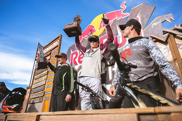 Hayden Zablotny (centre) won the men's Rampage in his rookie year with a mammoth 96 points