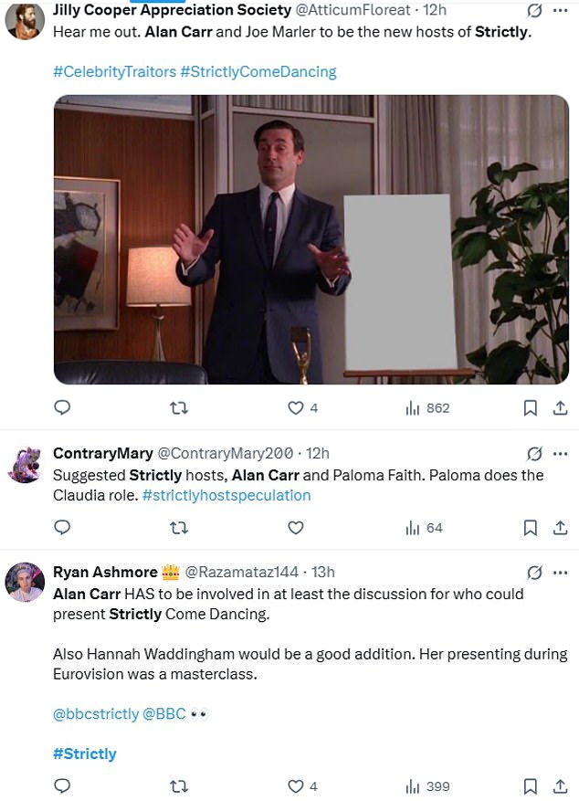However it isn't just Amanda who fans have speculated could join Alan on the show with others suggesting he could pair up with Paloma Faith or even Joe Marler