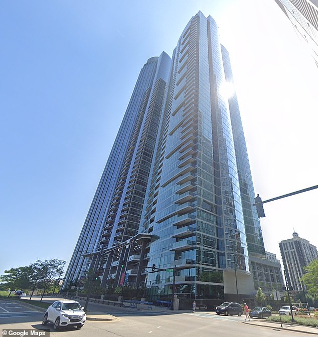 Tracey fell down 24 flights of their high rise, pictured, severing her foot during the descent