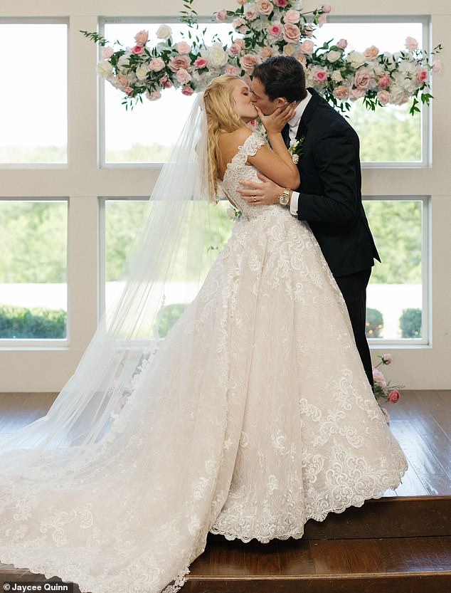 The two tied the knot earlier this month, and moments after they said their 'I Dos,' they locked lips for the first time as 160 of their friends and family members watched on