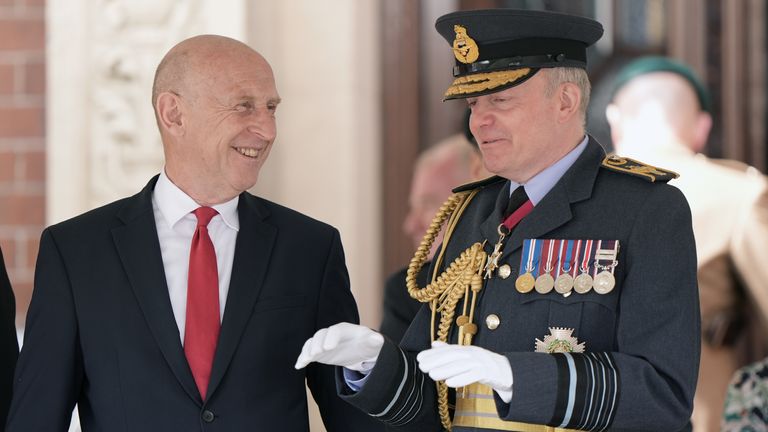The report will make uncomfortable reading  for Defence Secretary John Healey (L) and Air Chief Marshal Sir Rich Knighton. Pic: PA