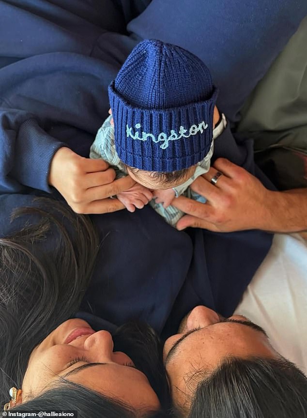 Aiono posted a picture of her and Nacua laying with their newborn baby