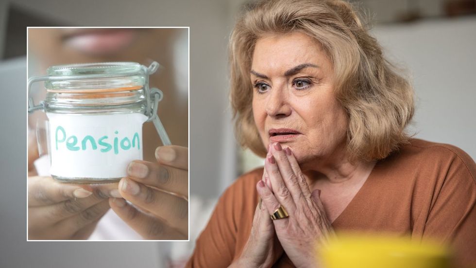 Woman looking worried and pension pot
