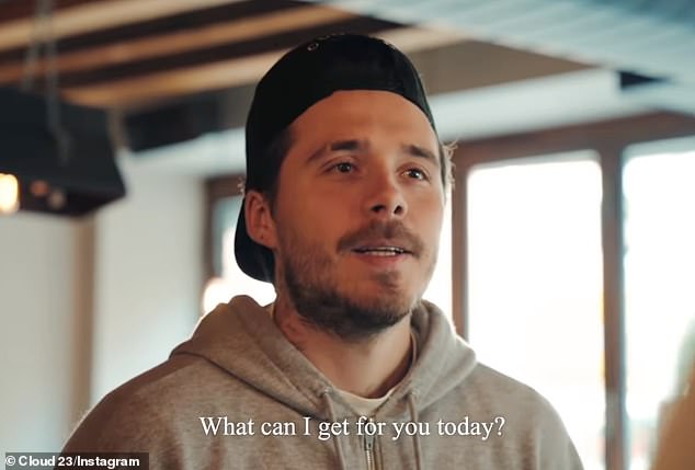 Brooklyn Beckham takes centre stage in a new commercial, filmed on behalf of his Cloud 23 hot sauce brand (pictured)
