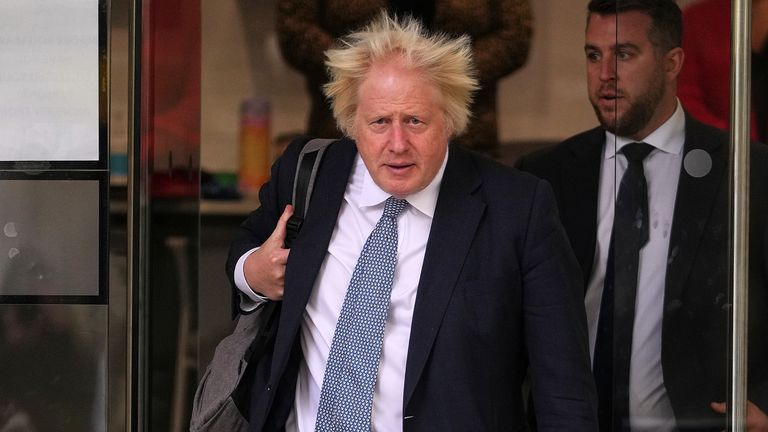 Boris Johnson leaves at the COVID Inquiry. Pic: AP