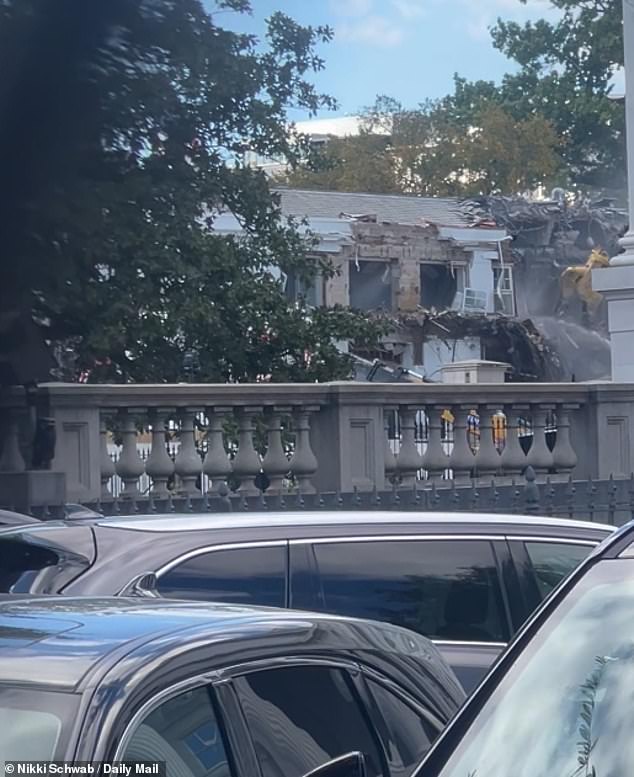 Photos on Monday showed a backhoe ripping into the once-pristine structure that has formed part of the White House complex for more than a century