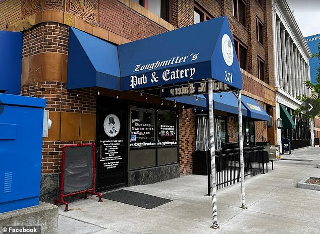 Mark Sanchez was reportedly stabbed in the chest during a dispute with P.T. in a loading dock near Loughmiller's Pub & Eatery in downtown Indianapolis (pictured)