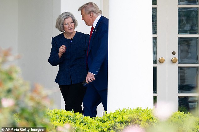 President Donald Trump speaks with White House Chief of Staff Susie Wiles before departing the White House in Washington, DC, on June 20, 2025, en route to his club in New Jersey. Wiles has worked for Trump since his 2016 campaign, and is one of the few long-time aides to the president